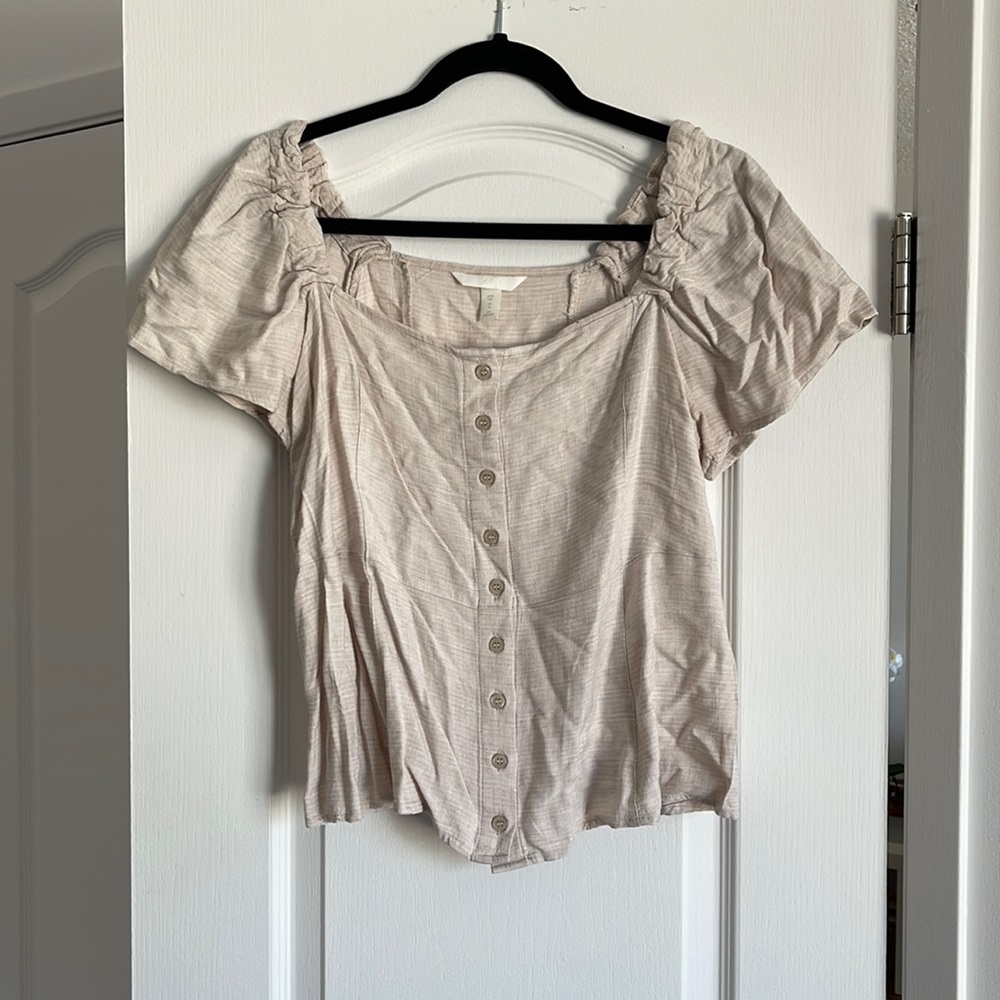 Linen blend Beige H&M top